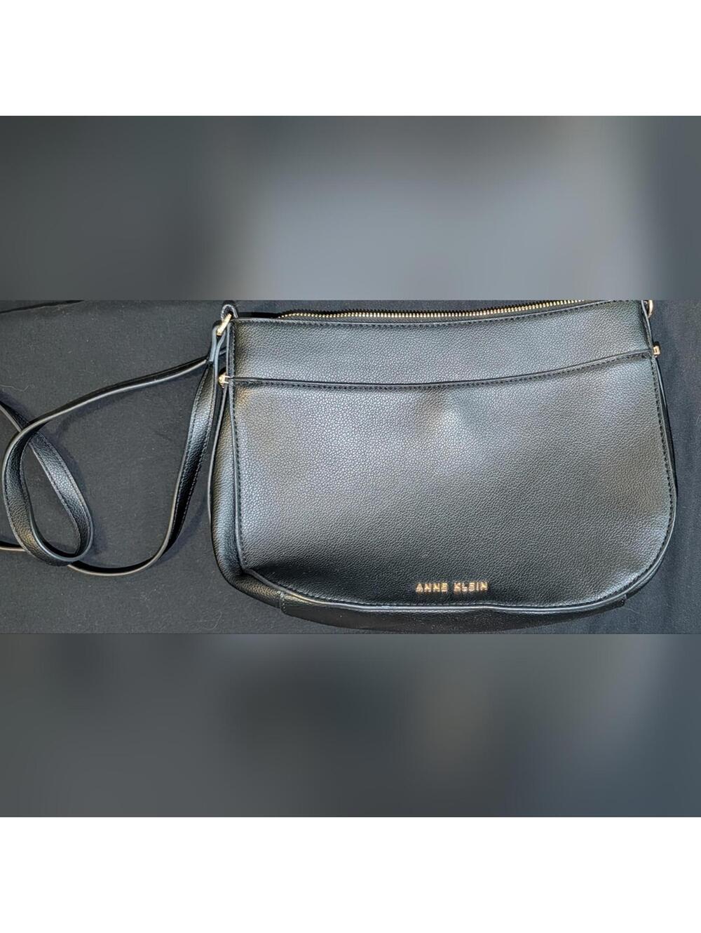 Anne Klein Black Pebbled Leather Messenger Crossbody
